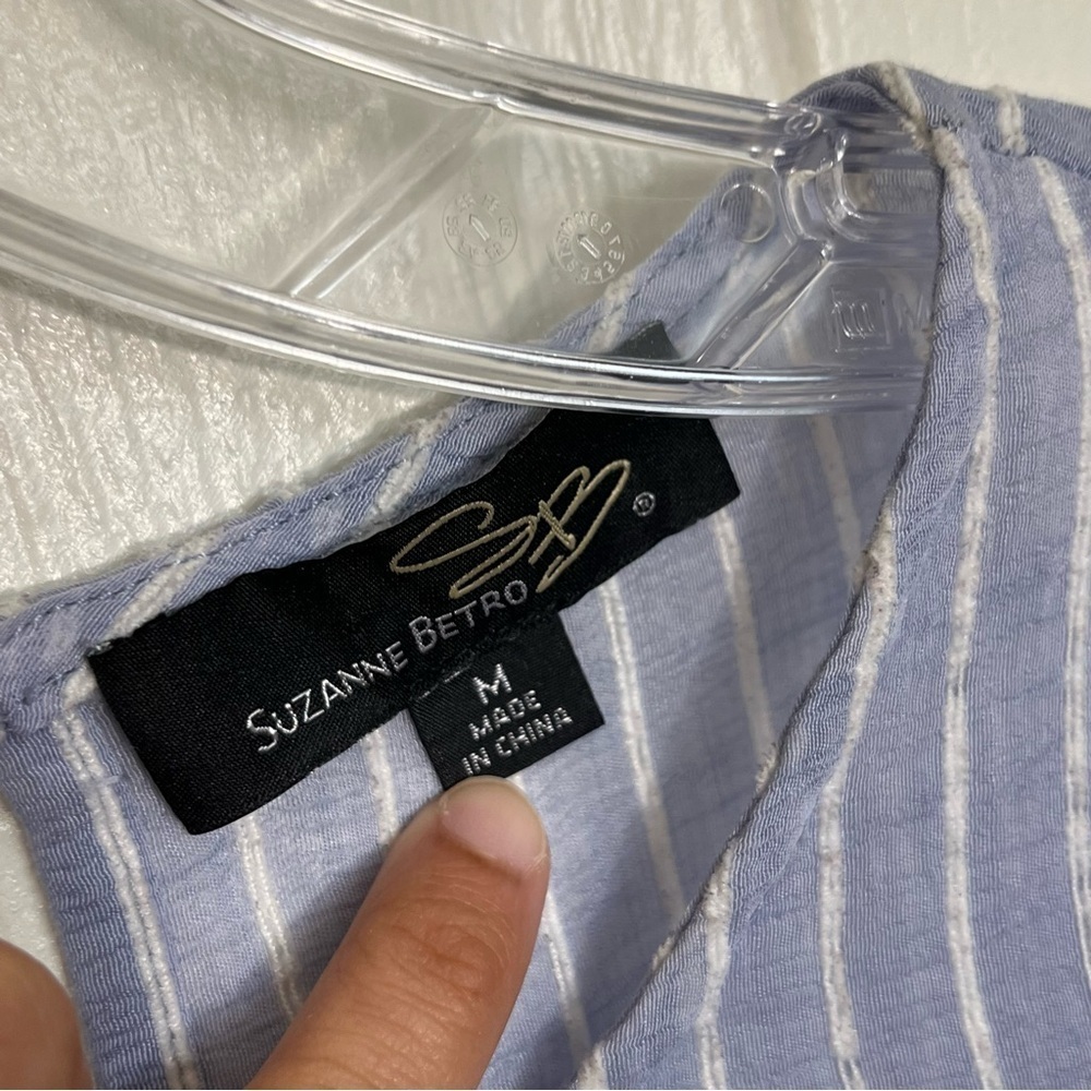 SUSAN BETRO Blue and White Striped Peplum Top | size Medium - Picture 2 of 9